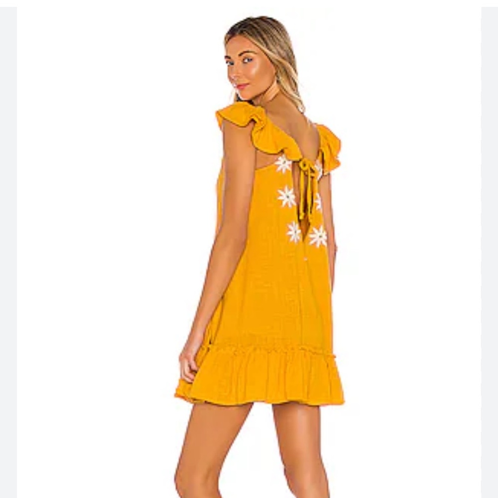 Revolve sundress open back with daisies Yellow Ruffle Sleeve Dress